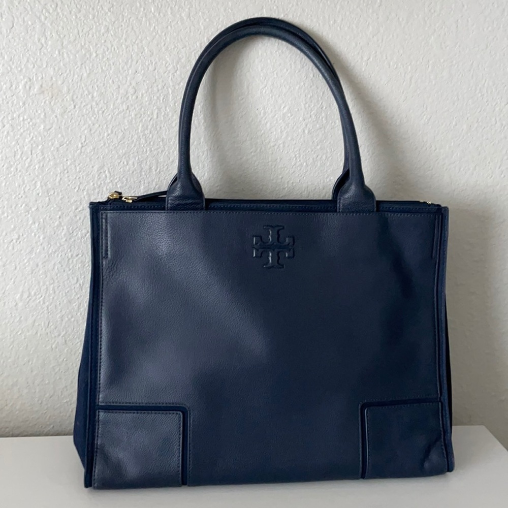 Tory Burch Navy Leather Tote Shoulder Bag